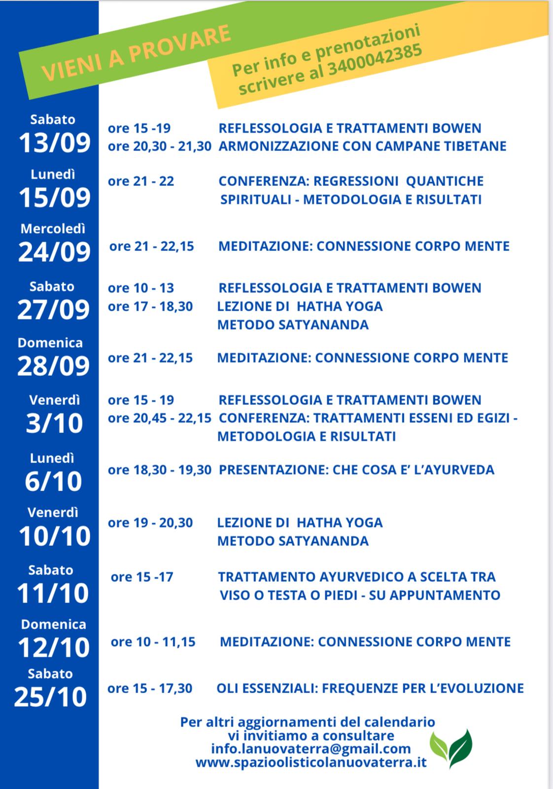 Calendario Open Day Settembre Ottobre
